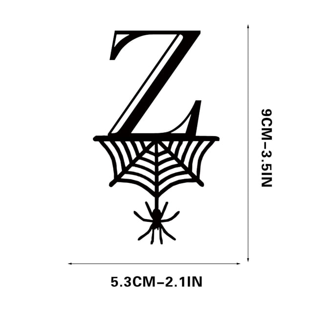 Spider Halloween Decoration Hang Tag Set with 26 Iron Letters 5.3 cm x 9 cm, Black Rope Included