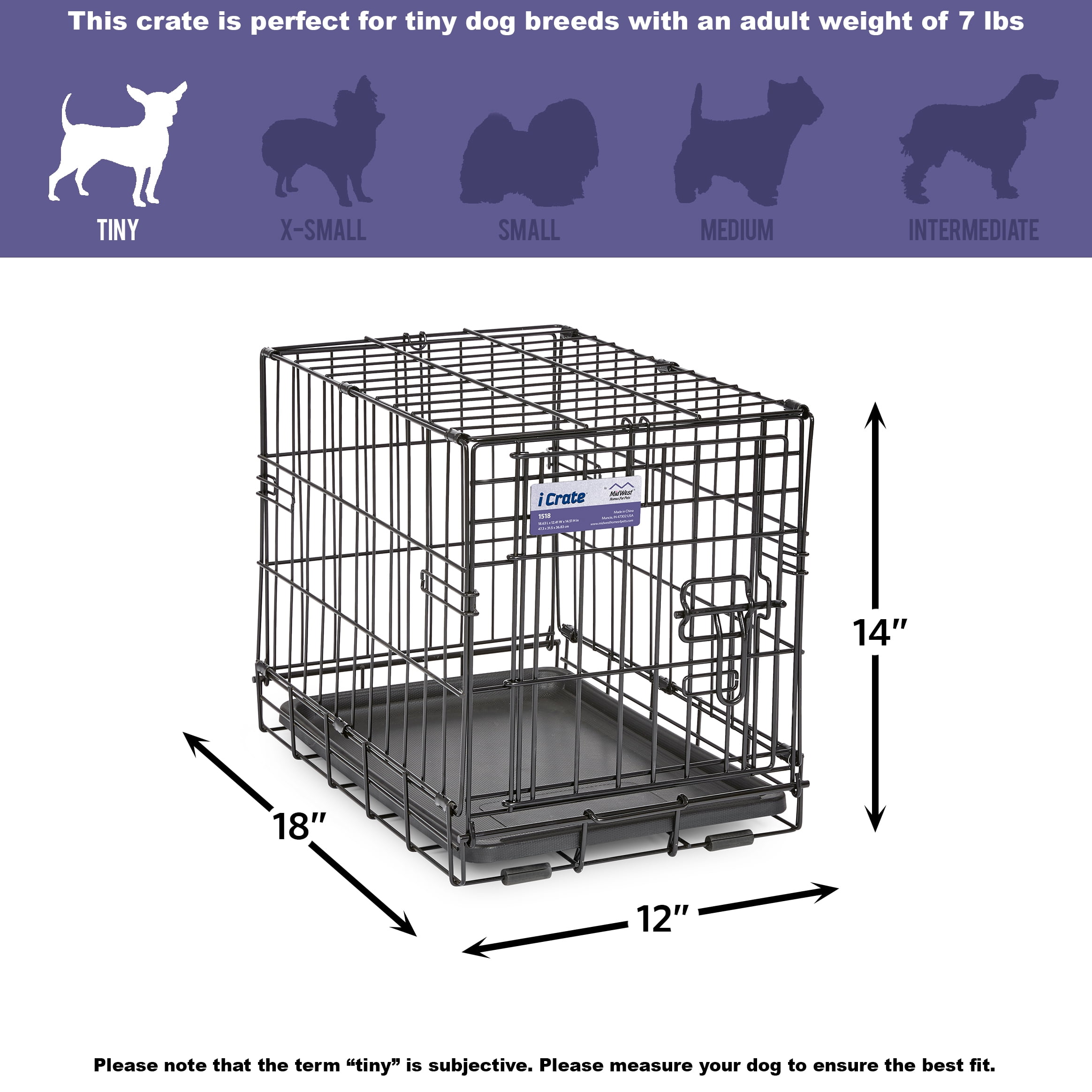 MidWest Homes iCrate Folding Dog Crate, 18-inch with Divider Panel and Leak-Proof Tray