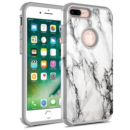 iPhone 7 Plus Case, iPhone 6 / 6S Plus Case, Kaesar Hybrid Dual Layer Shockproof Hard Cover Graphic Fashion Cute Colorful Silicone Skin Case for Apple iPhone 7 Plus - White (Best Gimbal For Iphone 7 Plus)