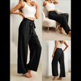 thumbnail image 4 of Pantalones Anchos para Mujer con Bolsillos, Cintura Alta, Nudo Ajustable, Holgados, Informales, para Trabajo y Negocios. Negro M, 4 of 6