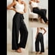 thumbnail image 4 of Pantalones Anchos para Mujer con Bolsillos, Cintura Alta, Nudo Ajustable, Holgados, Informales, para Trabajo y Negocios. Negro S, 4 of 6