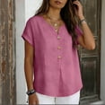 thumbnail image 7 of Linen Shirts for Women Short Sleeve V Neck Button Down Loose Gauze Blouses, 2XL, 7 of 7