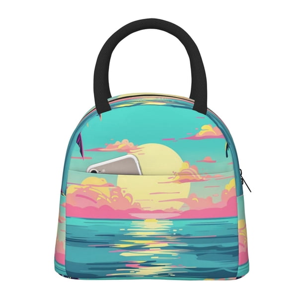 Disketp Retro Palm Beach Sunset Bolsa Térmica para Almuerzo, Lonchera con Abertura Amplia y Gran Capacidad, Organizador Reutilizable para Mujeres, Hombres y Adultos