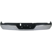 REAR STEP BUMPER ASSEMBLY; CHROME FINISH; FOR 1500 MODELS WITHOUT DUAL EXHAUST; WITHOUT PARK ASSIST SENSOR HOLES; INCLUDES BUMPER/PAD