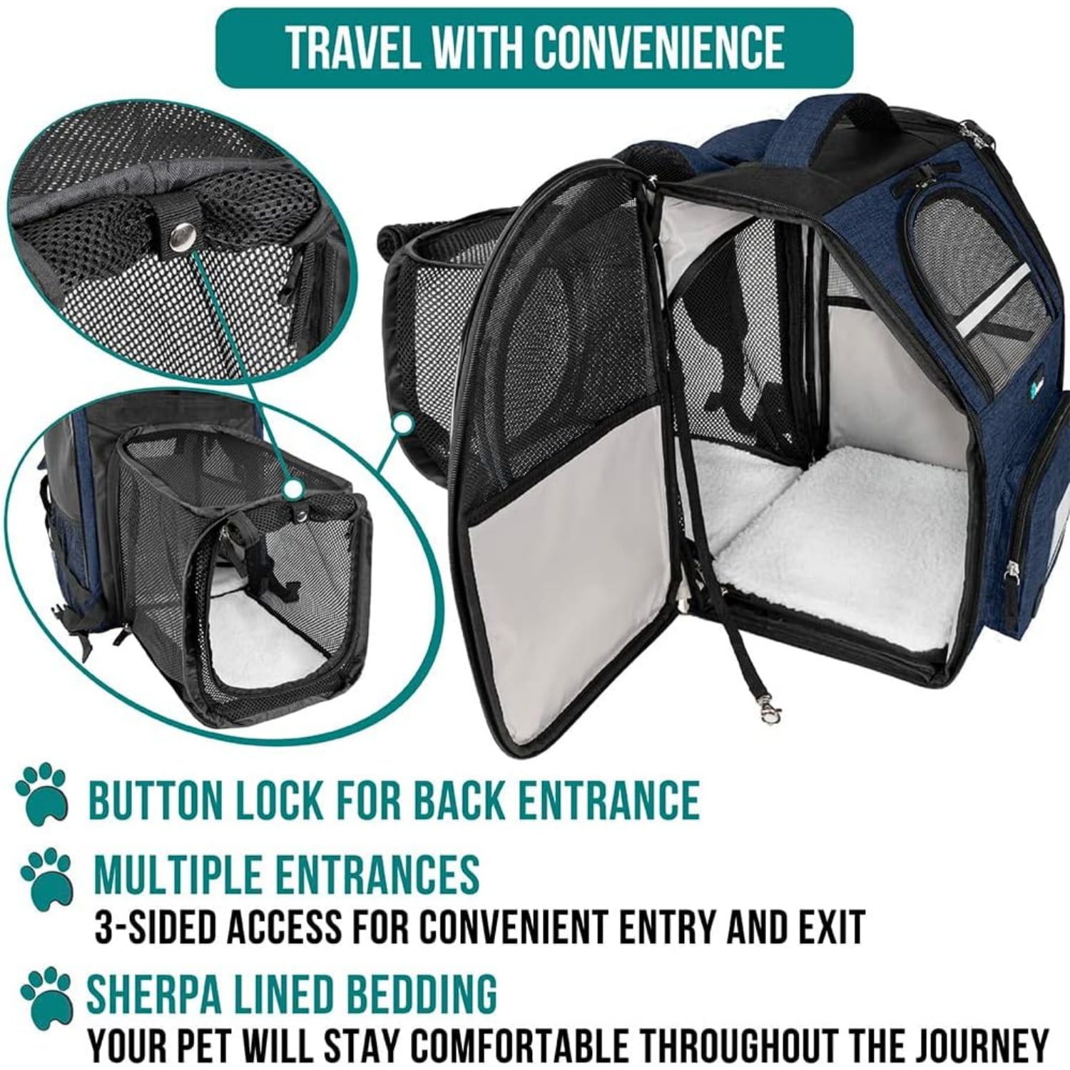 Dog Cat Backpack Carrier, Expandable Pet Carrier Backpack for Travel Hiking, Small Medium Dog Puppy Large Cat Carrying Backpack,