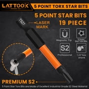 19pcs 5 Point Star Torx Bit Set, Security Tamper Proof Torx Driver Bit Set, Magnetic S2 Steel, 2.3'' & 1'' Long, T10-T50