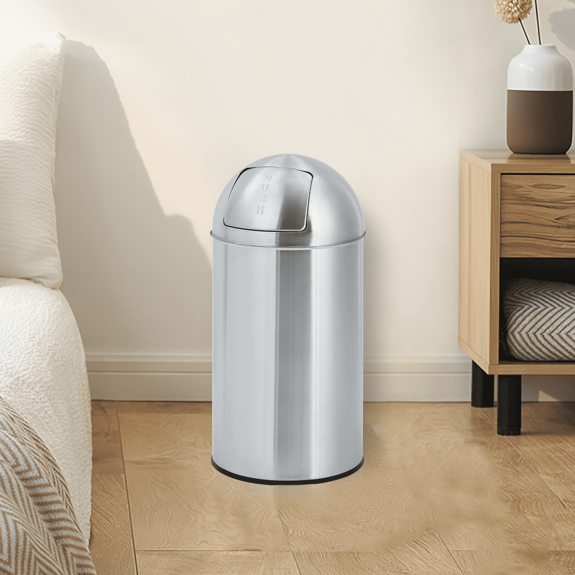 18.5 Gallon/70 L Tall Trash Can, Heavy Duty Stainless Steel Garbage Can with Push Lid, Outdoor Fingerprint-Proof Trash Bin with Removable Inner Metal Bucket for Commercial Use