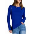 thumbnail image 3 of Women Long Sleeve Shirts Rib Knit Slim Fit Tops Fall Outfits Casual T-Shirt Underscrubs Layer Clothes Blue L, 3 of 8