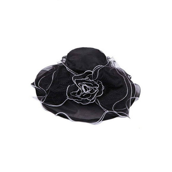 Womens Bucket Sun Hat w/ Floral Veil Bow - Black