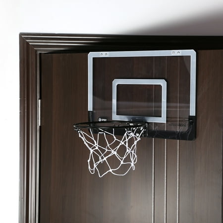 Mini Basketball Hoop System Set Over the Door with Backboard Breakaway Rim Basketball Pump Tools Easy Installation Indoor Kids