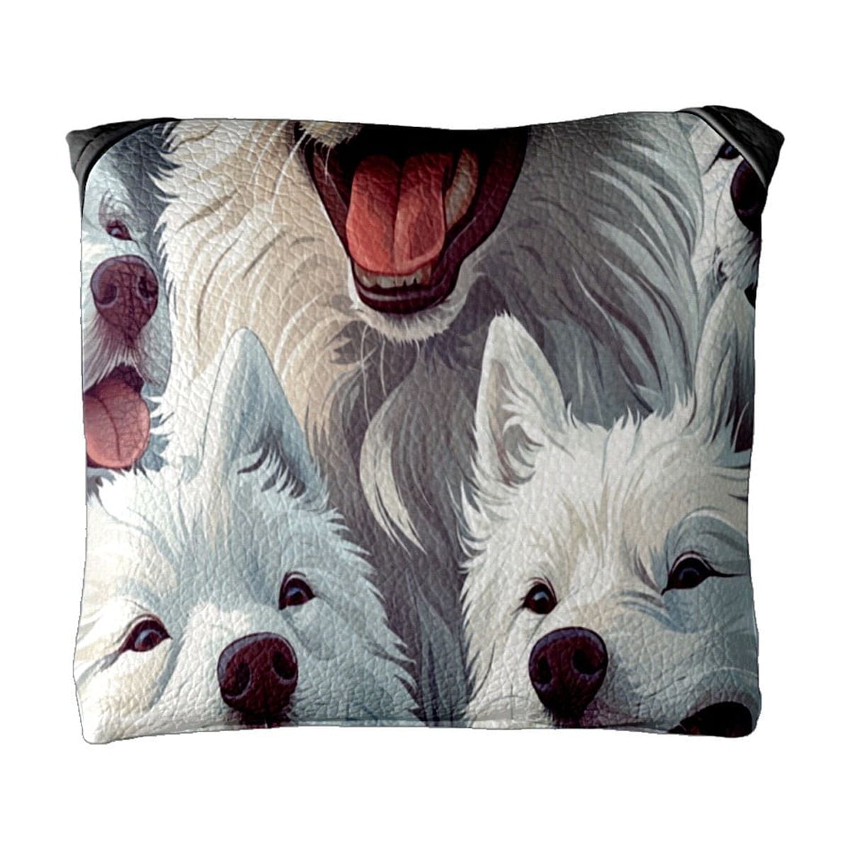 Golf Mallet Putter Cover Premium Leather Waterproof Golf Putter Head Cover with Magnetic Closure Cute Samoyed