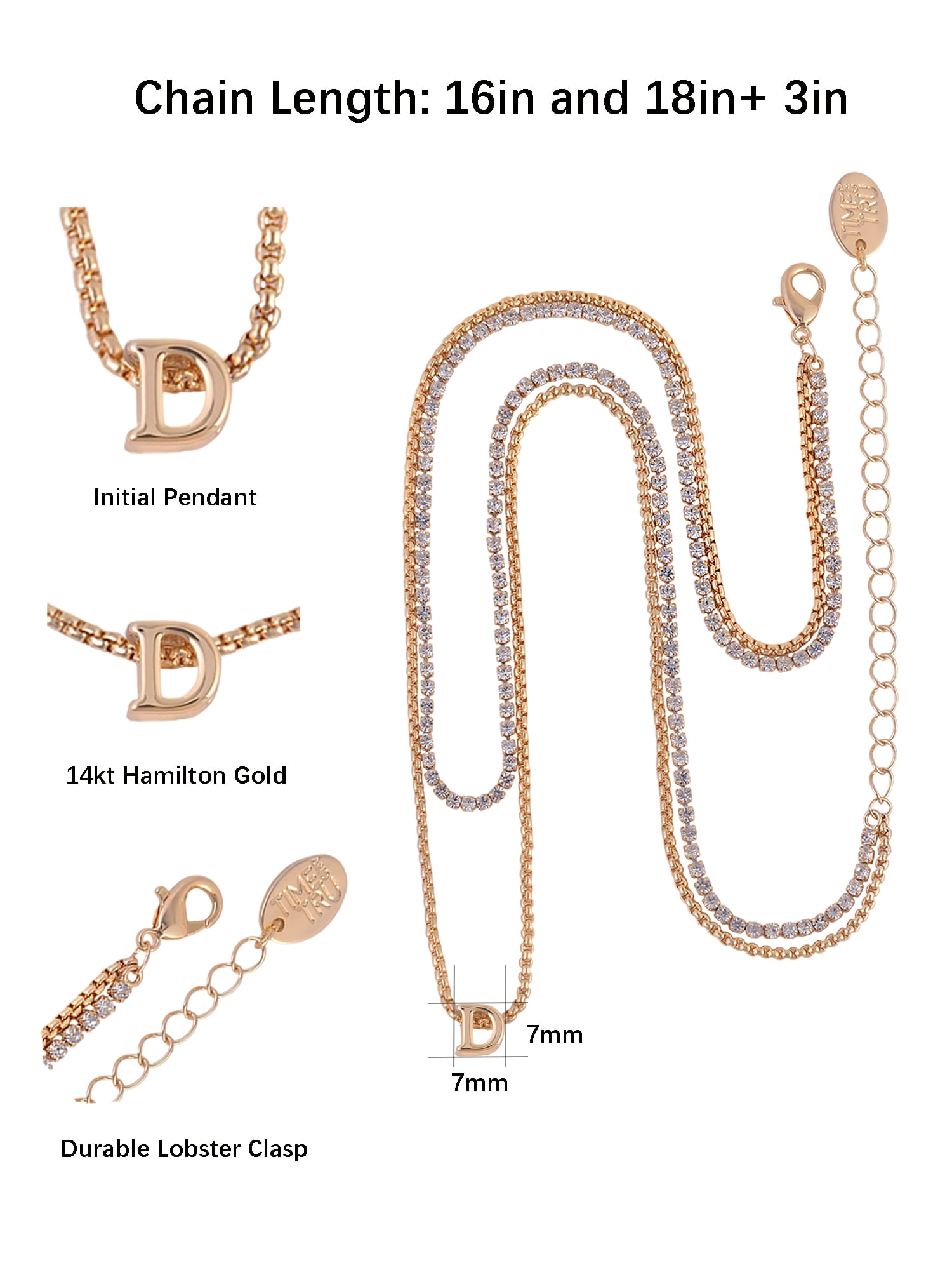 Time and Tru Goldtone 2-Row Rhinestone and Initial "D" Necklace