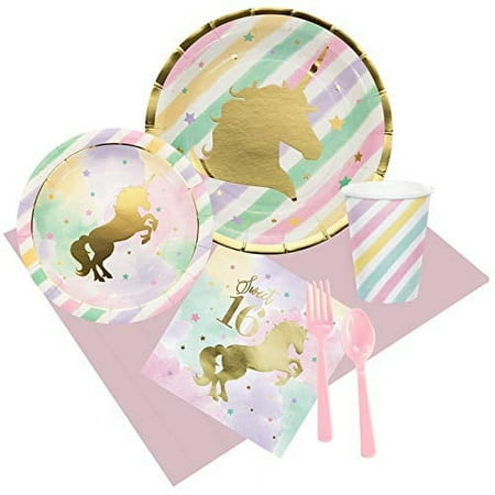 Unicorn Sparkle Party Supplies 16th Birthday Party Pack for 8