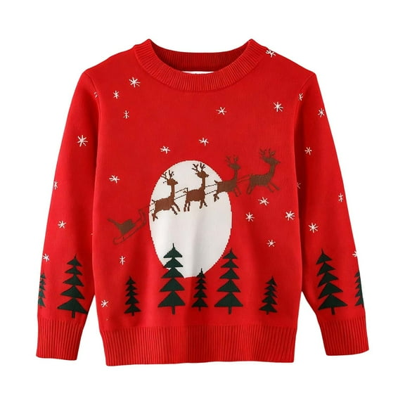 WhouRiu Toddler Boys Sweater Christmas Reindeer Pattern Pullover Knit Tops Kids Holiday Cozy Warm Winter Sweaters Red,Sized 2-3