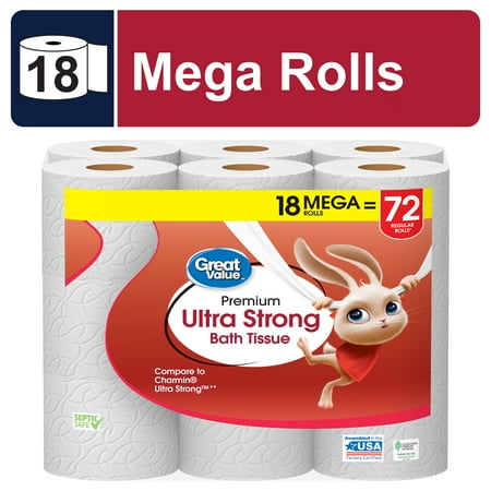 Great Value Ultra Strong 2-Ply Toilet Paper, 18 Mega Rolls