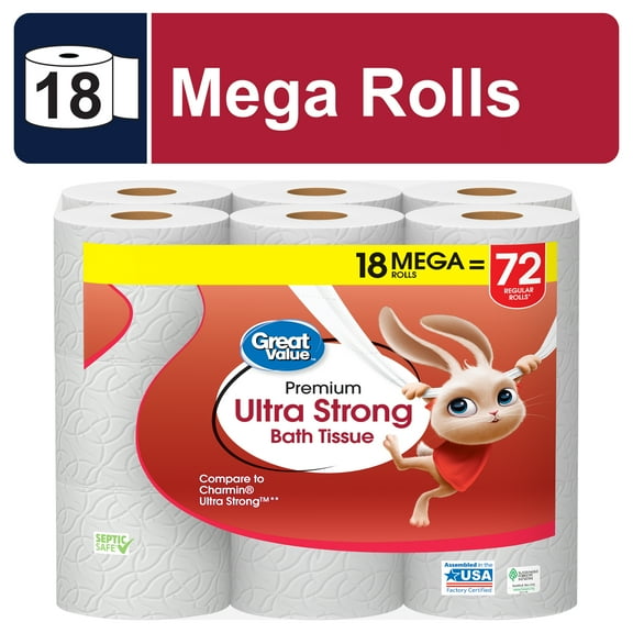 Great Value Ultra Strong Toilet Paper, 18 Mega Rolls