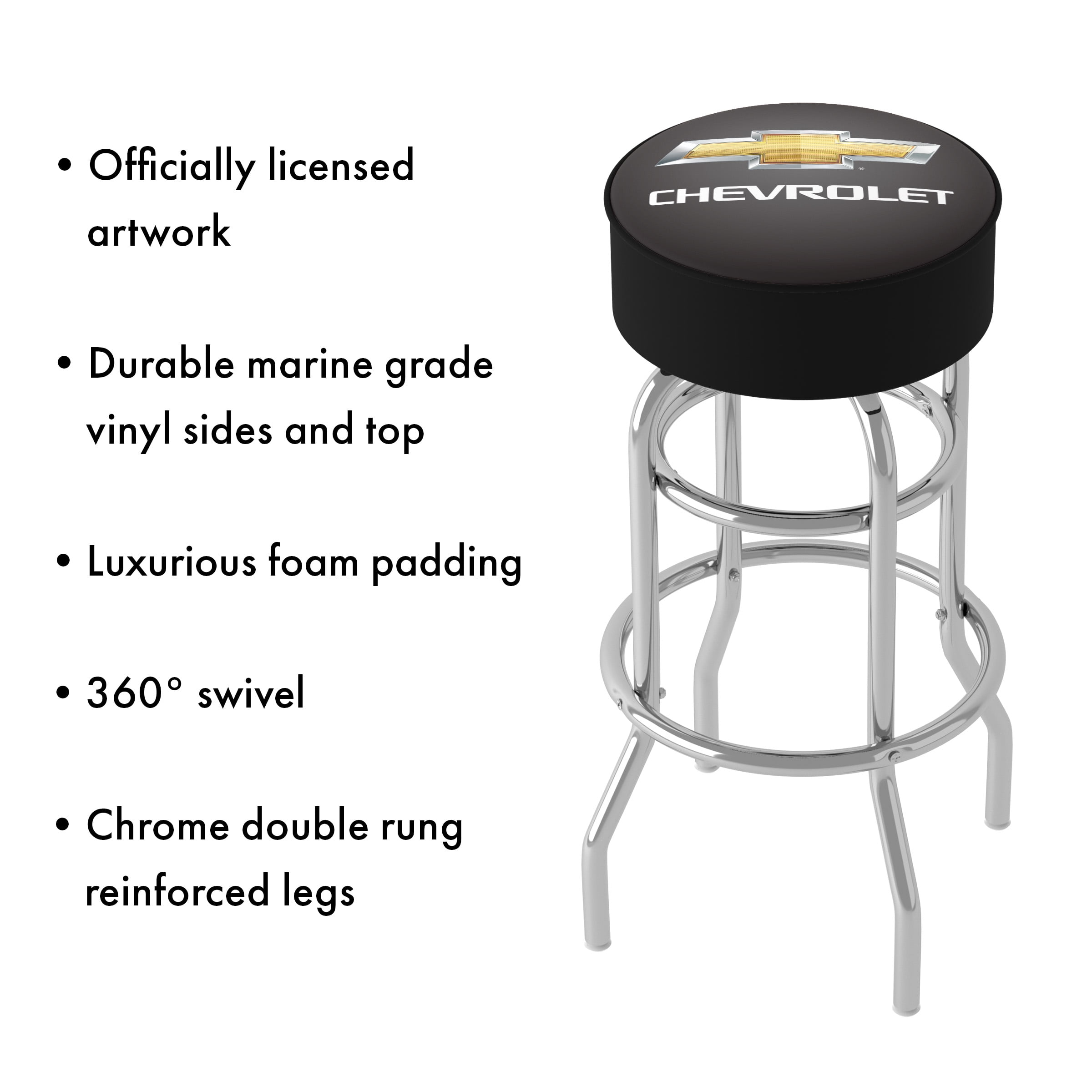 Trademark Gameroom Chevrolet Logo Bar Stool with Padded Seat