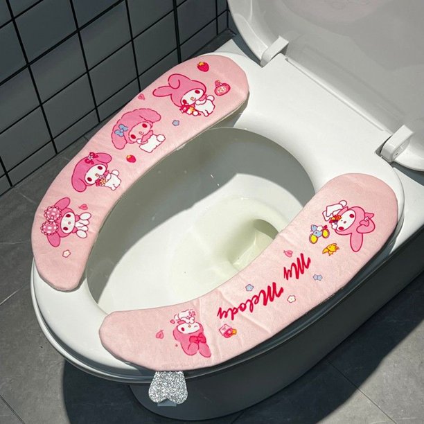 Alfombrilla de inodoro con estampado universal de dibujos animados de Sanrio Girly, alfombrilla adhesiva con botón para inodoro