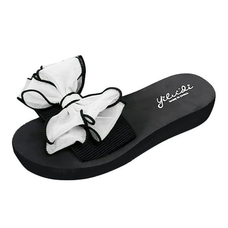 

ZTTD Women s Summer Bowknot High Heel Fashion Wedge Heel Thick Sole Beach Slippers White