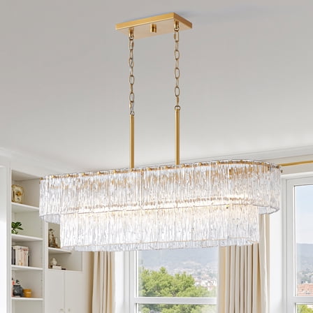 KAWOTI 6-Light Modern Luxury Island Pendant Light, Gold Chandelier with Tiered Textured Glass