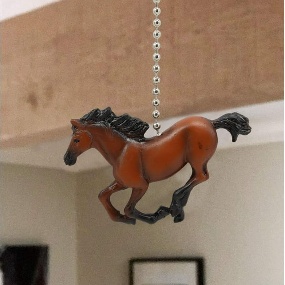 Ceiling Fan Metal Pull Chain With Brown Equestrian Galloping Horse Handle Knob