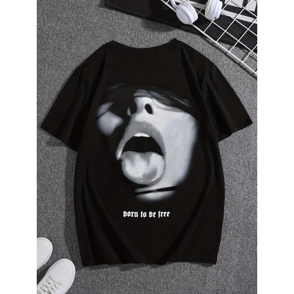 Spit Tongue Graphic Print Cotton Tee Casual Short Sleeve T-shirt For Summer
