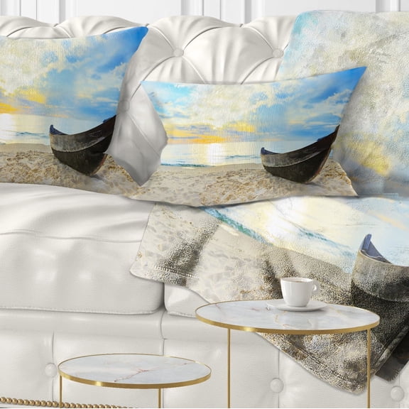 Designart Calm Beach Panorama - Photography Throw Pillow - 12x20