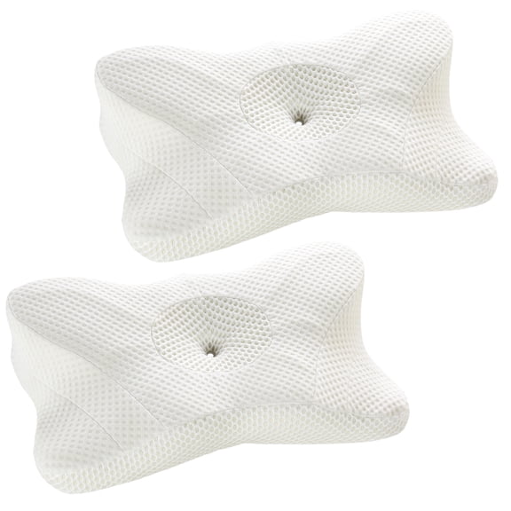 CONCETTA 2 Pack Queen Size Memory Foam Pillows, Ergonomic Contoured Support for Side Back and Stomach Sleepers,White