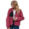 thumbnail image 6 of felwors Womens Fuzzy Fleece Jacket Fall Casual Long Sleeve Cropped Button Down Shacket Coats Outwear With Pockets Hot Pink, XL, 6 of 8