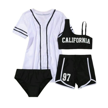 Hiijoy Big Girls 4 Piece Swimsuit Bathing Suit Bikini Sets with Cover Up Sizes 6-12