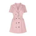 thumbnail image 3 of Uaswgudfs Women’s Short Sleeve Double-Breasted Midi Dress with Lapel Collar & Decorative Belt - Tailored Fit Casual Summer Dresses Pink M, 3 of 5