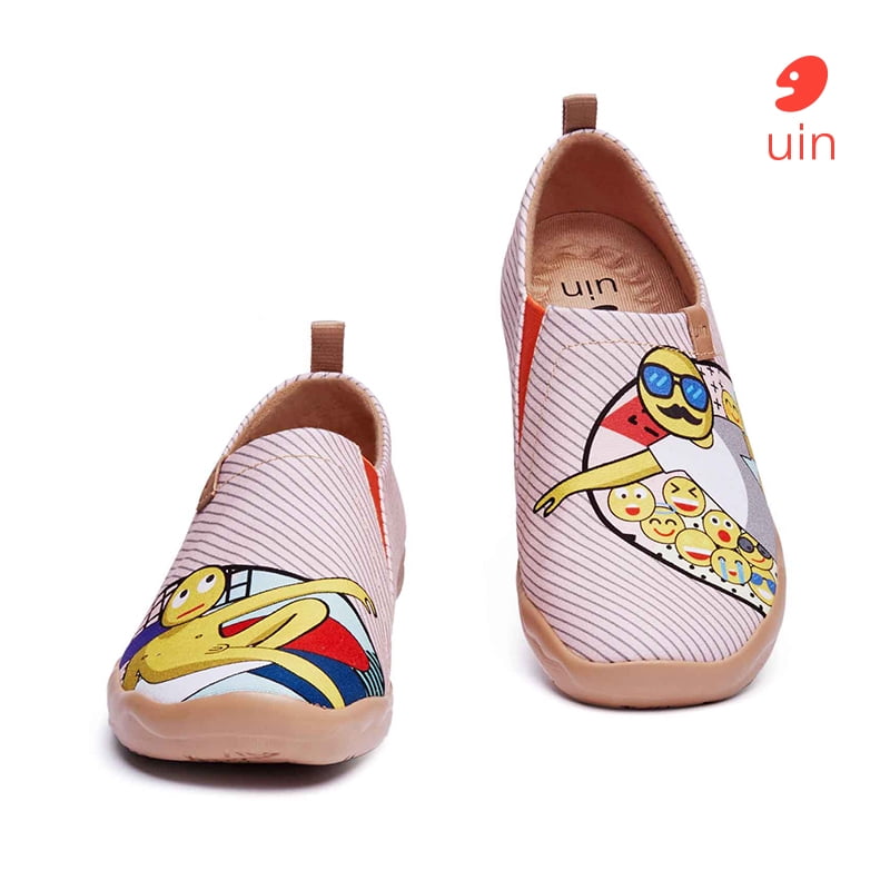 UIN Women's Art Travel Shoes Loafers Fashion Canvas Comfort Wide Toe Casual Slip On Mules 