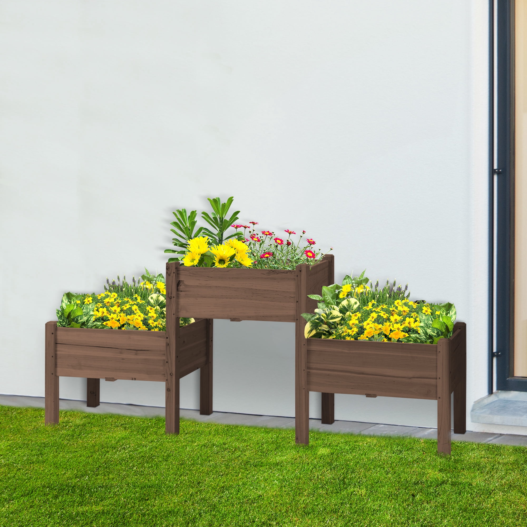 AsterOutdoor Raised Garden Bed with 3 Planter Box