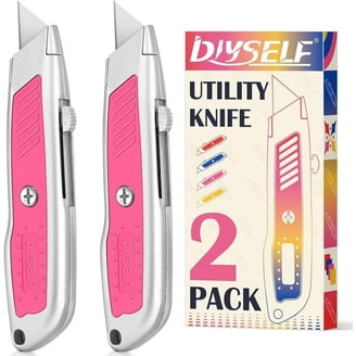 The Original Pink Box Auto-Loading Utility Knife - Retractable Box Cutter With 5 Blades (Pink)