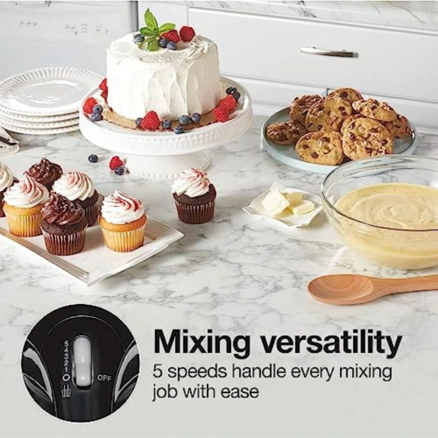 5-Speed Electric Hand Mixer with Bowl Rest Compact and Lightweight 215 Watts of Peak Power Black 62511