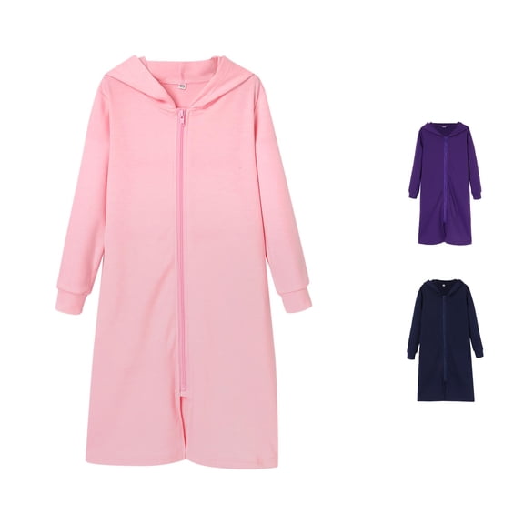Afdoent Girls Hooded Robes Toddler Winter Zip Up Hooded Bathrobe Soft Comfortable Loungewear 11-12 Years