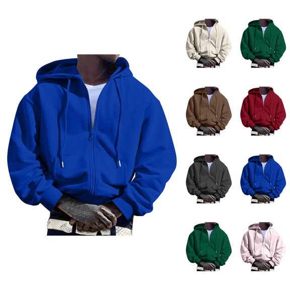 Men's Full Zip Hoodie Sweatshirt with Pocket Long Sleeve Crewneck Casual Versatile Cardigan Top for Spring Fall
