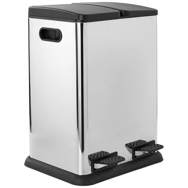 Organize It All Dual Compartment Step on Recycling Trash Can-Stainless Steel, 10-14 Gallons, Black
