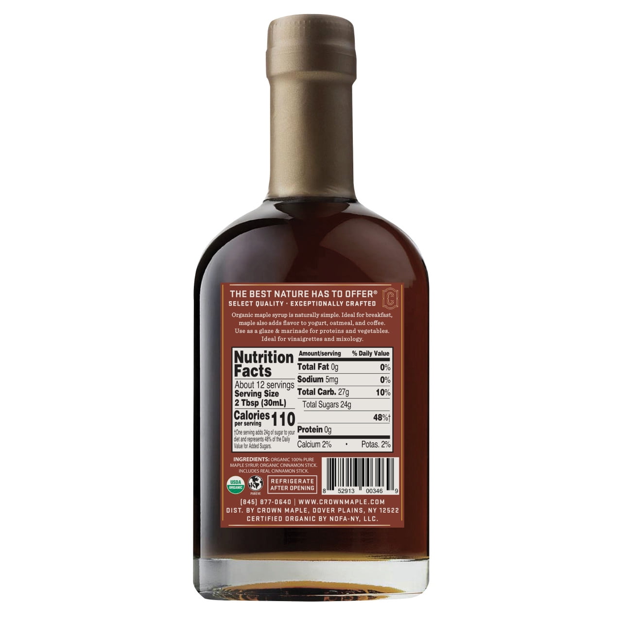 Crown Maple Cinnamon Infused Organic Maple Syrup, 375ml (12.7 fl oz); Gluten-Free, Non-GMO, Allergen Free