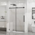 thumbnail image 3 of Frameless Shower Door, 48" W x 72" H Sleek Silent Sliding Glass Door, 1/4" (6mm) Thick Tempered Clear Glass with Easy-clean Coating, Heavy-Duty 304 Stainless Steel, Matte Black02, 3 of 8