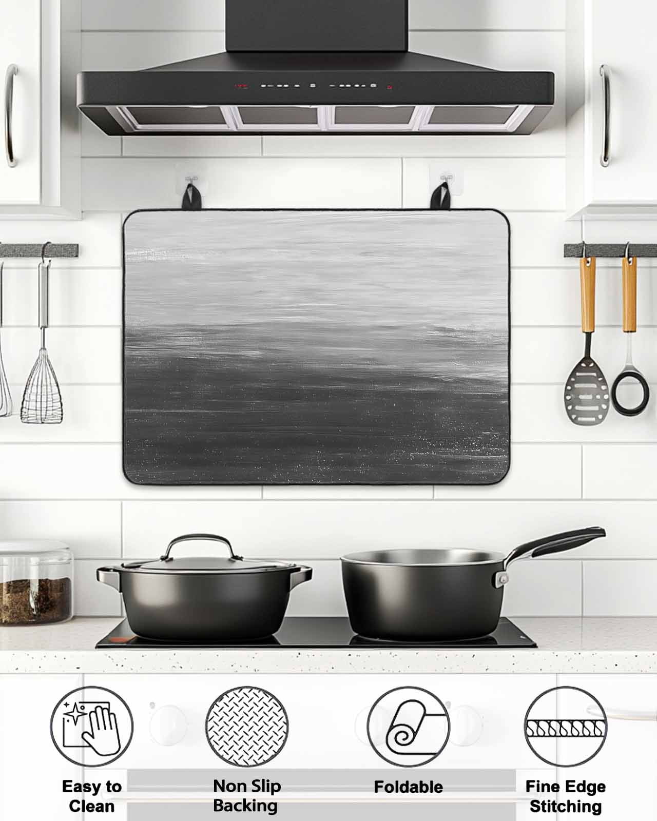 Stove Top Covers for Electric Stove, Grey Ombre Glass Stovetop Cover Protector, Modern Abstract Art Ocean Oil Painting Induction Cooktop Protector Oven Mat for Kitchen Countertop 24"x21"
