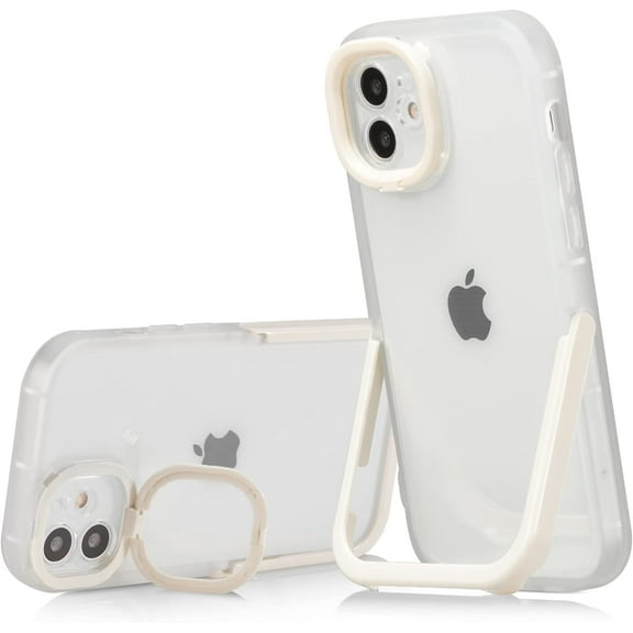 Kickstand Case for iPhone 11 6.1 inch, 2 Stand Modes Built-in Camera Ring Stand Clear Soft Slim Back Cover with Invisible Stand Anti-Scratch Durable Shockproof Protective Bumper Case - White
