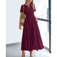 thumbnail image 2 of Vestido BTFBM verano 2025 midi/maxi con cuello en V, rojo vino, talla L, 2 of 8