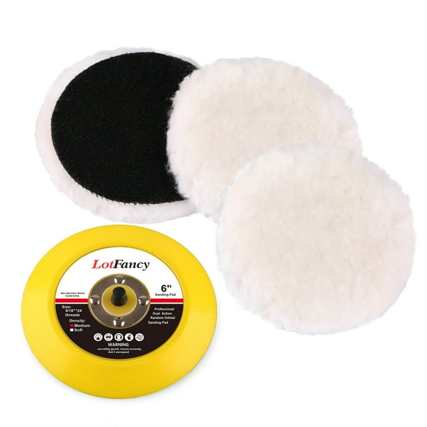 6Inch Wool Polishing Pads and Hook and Loop Backing Pad Kit LotFancy Car Auto Hook and Loop