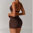 thumbnail image 6 of PISONIC Women Two Piece Workout Sets Support Ruched Cross Back Sports Bras Matching Booty Lifting Shorts Gym Yoga Outfits, 6 of 7