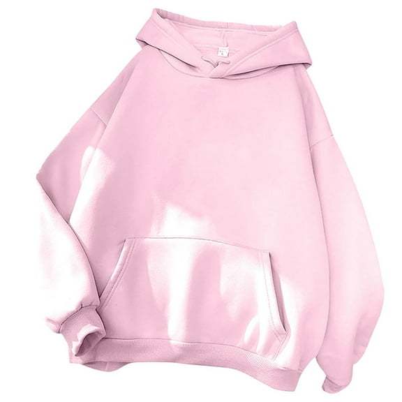 Kaprioy Womens Solid Color Basic Oversized Letter Loose Hoodie Sweatshirt Long Sleeve Kangaroo Pocket Drop Shoulder Pullovers Top Pink, XXL