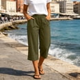 thumbnail image 2 of High Waisted Pants for Women Capris Pants Beach Pants Elastic Waist with Pocket Pants Casual Loose Solid Yoga Trousers Pants, 2 of 7