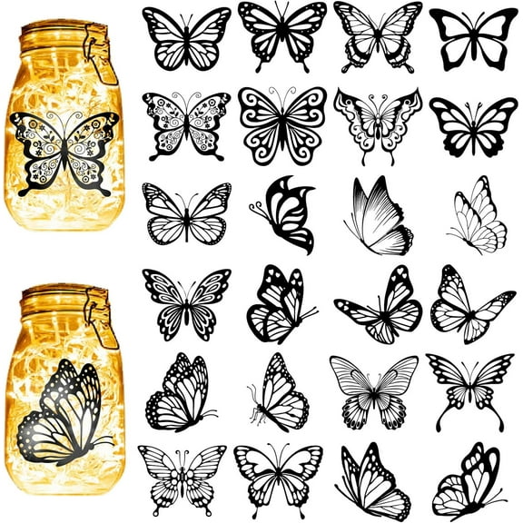 24Pcs Butterfly Silhouettes Mason Jar Decor Laser Cut Cardboard Scrapbook Cutouts Die Cuts PVC