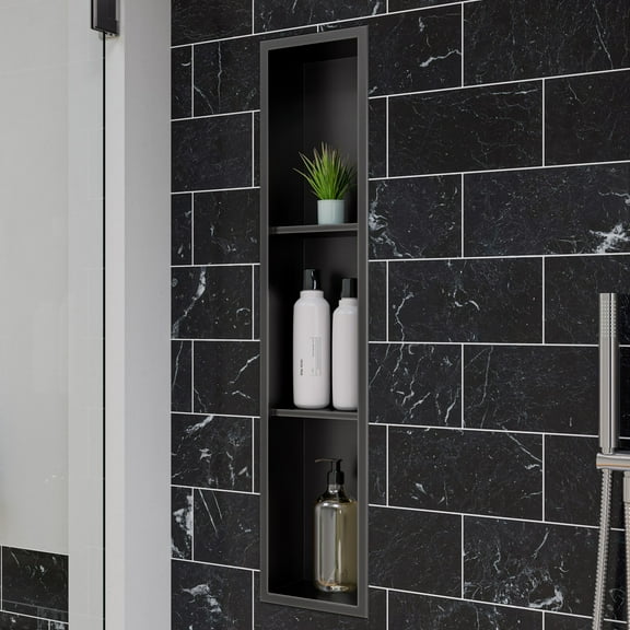 ALFI brand ABNP0836-BB 8" x 36" Brushed Black PVD Stainless Steel Vertical Triple Shelf Shower Niche