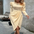 thumbnail image 4 of Robe Midi pour Femmes Manches Longues Col Rond Fendue Robe d'Automne, 4 of 8